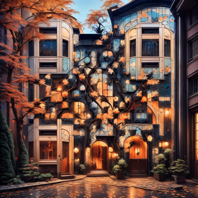 Art Nouveau Autumn Building QR Code Art — image 1