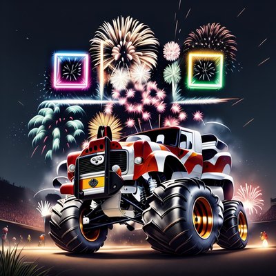 Monster Truck Fireworks Digital Painting QR Code for Posters