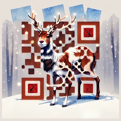 Reindeer Winter Forest Watercolor QR Code for Greeting Cards