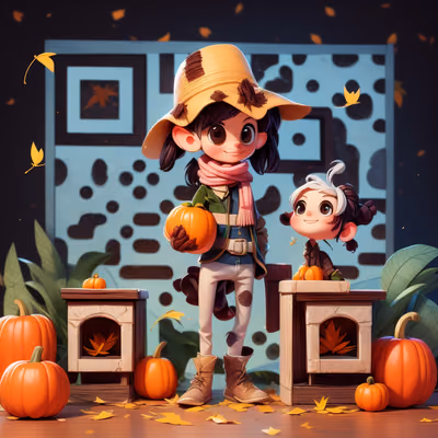 Scarecrow Kids Pumpkin Harvest 3D QR Code for Posters — image 1