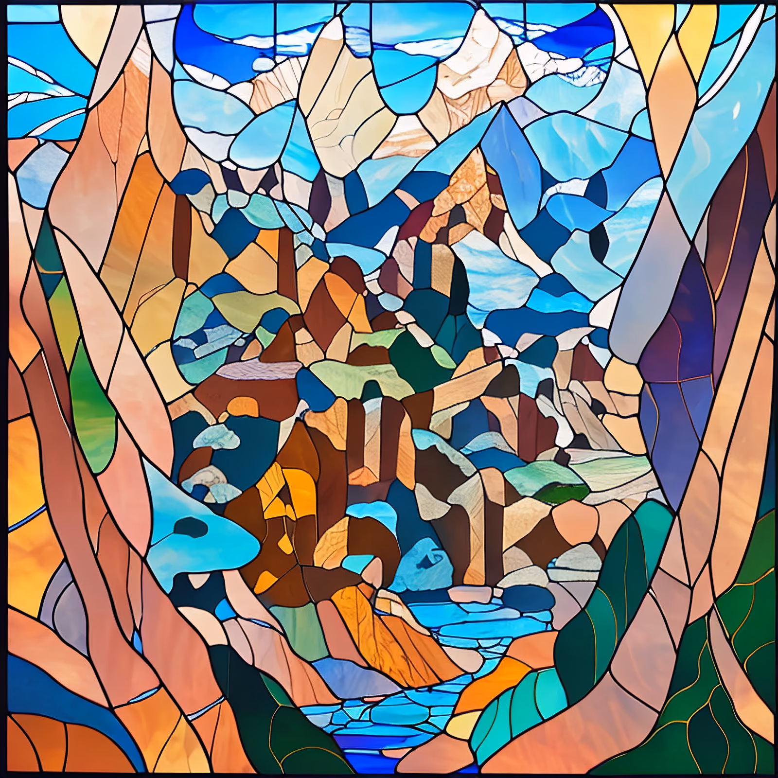 Mountain Valley Stained Glass QR Code Art — image 1