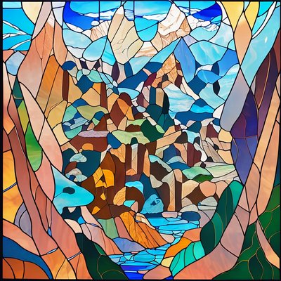 Mountain Valley Stained Glass QR Code Art