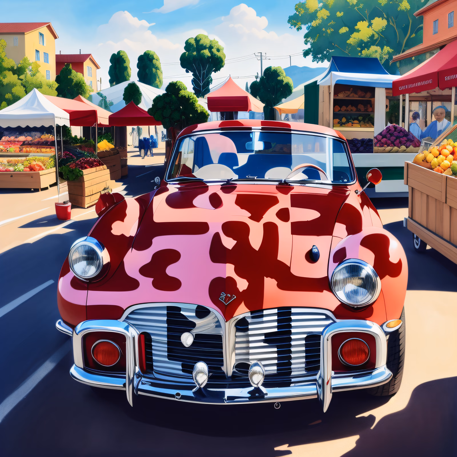 Classic Red Car Market Gouache QR Code for Posters — image 1