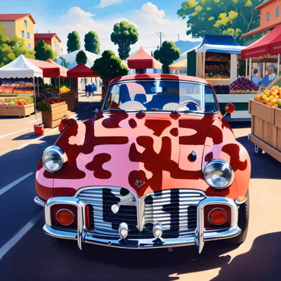 Classic Red Car Market Gouache QR Code for Posters — image 1