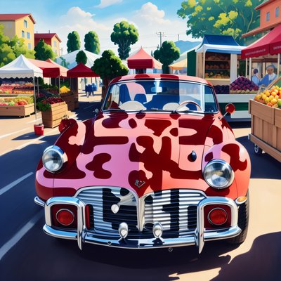 Classic Red Car Market Gouache QR Code for Posters