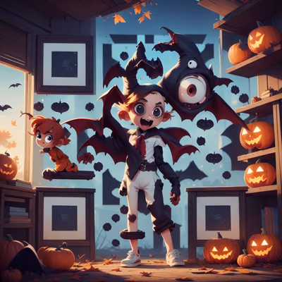 Милый вампир на Хэллоуин, 3D-мультяшный QR-код для постеров — изображение 1