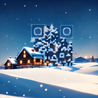 Snowy Cabin Christmas Night QR Code for Greeting Cards — image 1