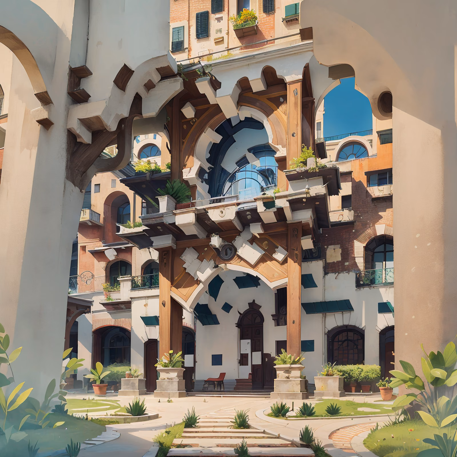 Milan Courtyard Architecture Digital Painting QR Code Art — image 1