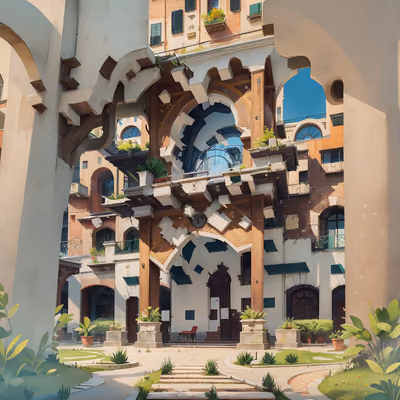 Milan Courtyard Architecture Digital Painting QR Code Art — image 1