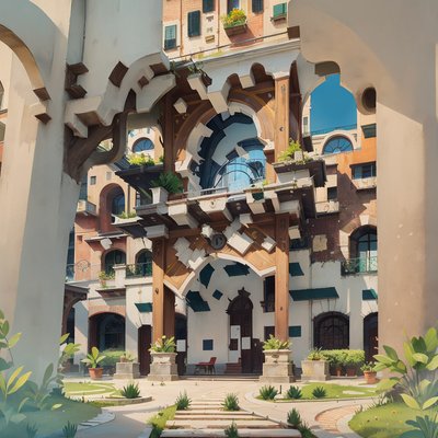 Milan Courtyard Architecture Digital Painting QR Code Art