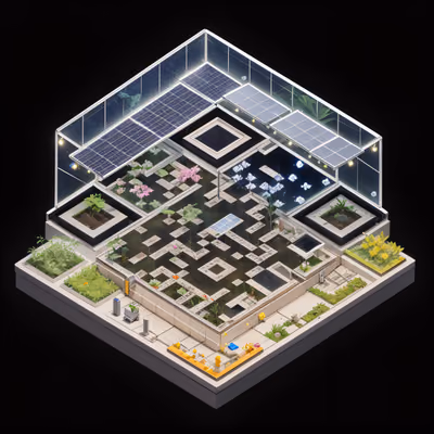 Isometric Solar Greenhouse Diorama QR Code for Posters — image 1