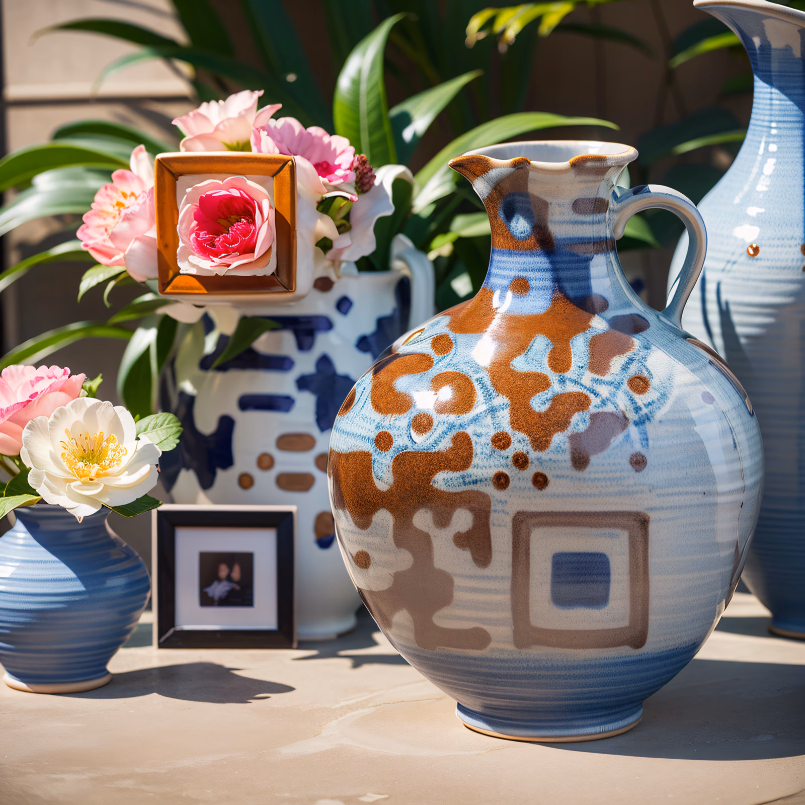 Glazed Ceramic Jug Photo Vase QR Code Art — image 1