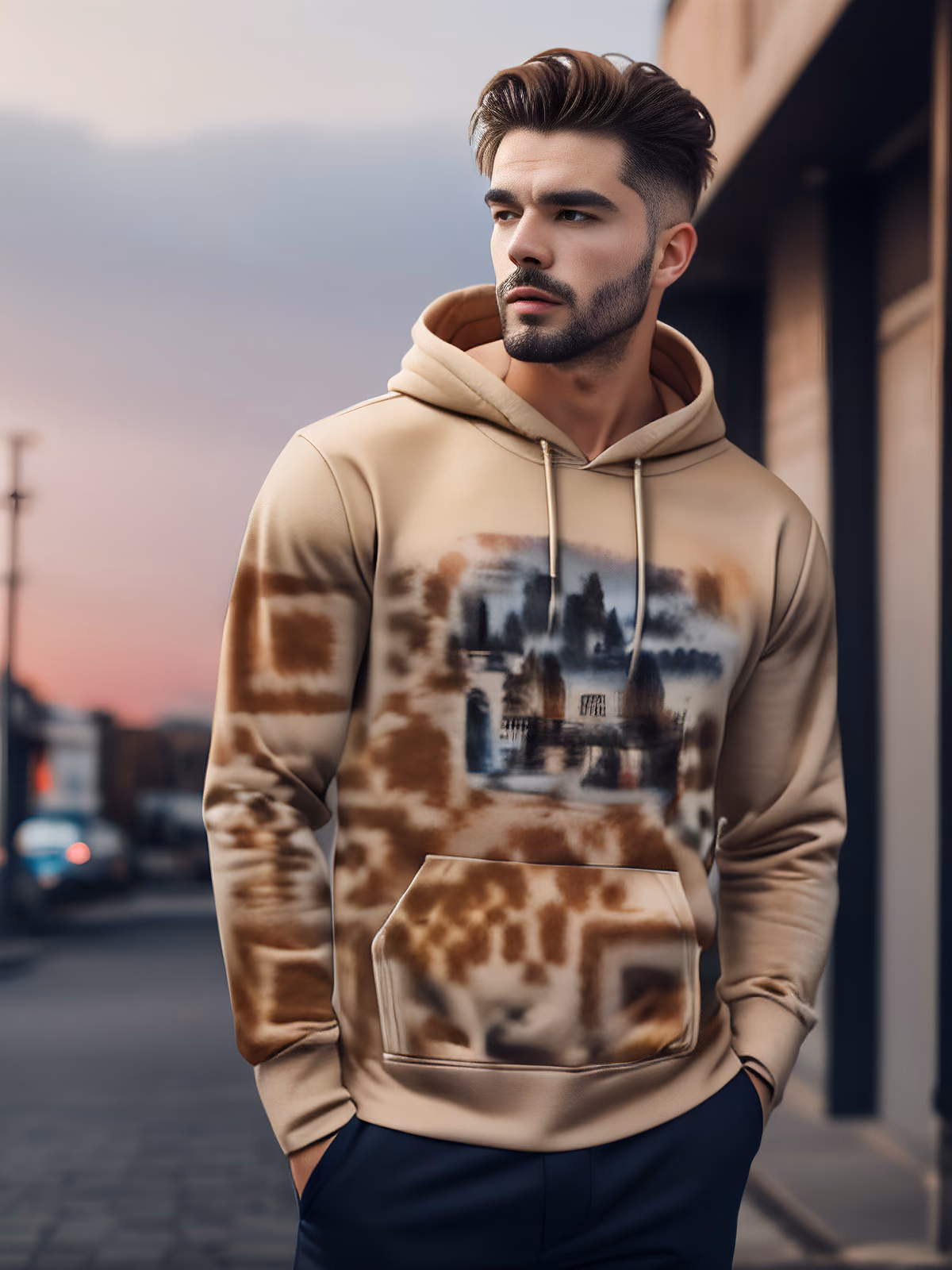 Man in Printed Hoodie Photo QR Code for Apparel — image 1