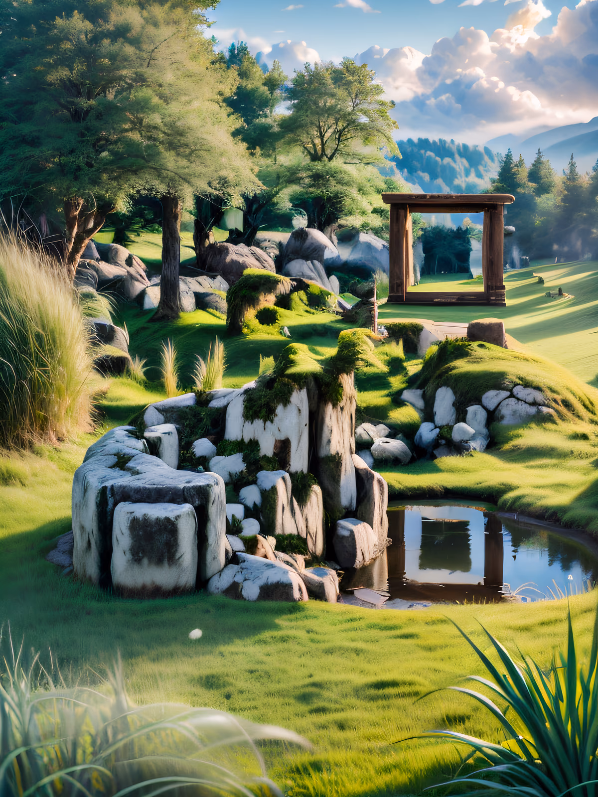 Mossy Boulder Meadow Landscape QR Code Art — image 1