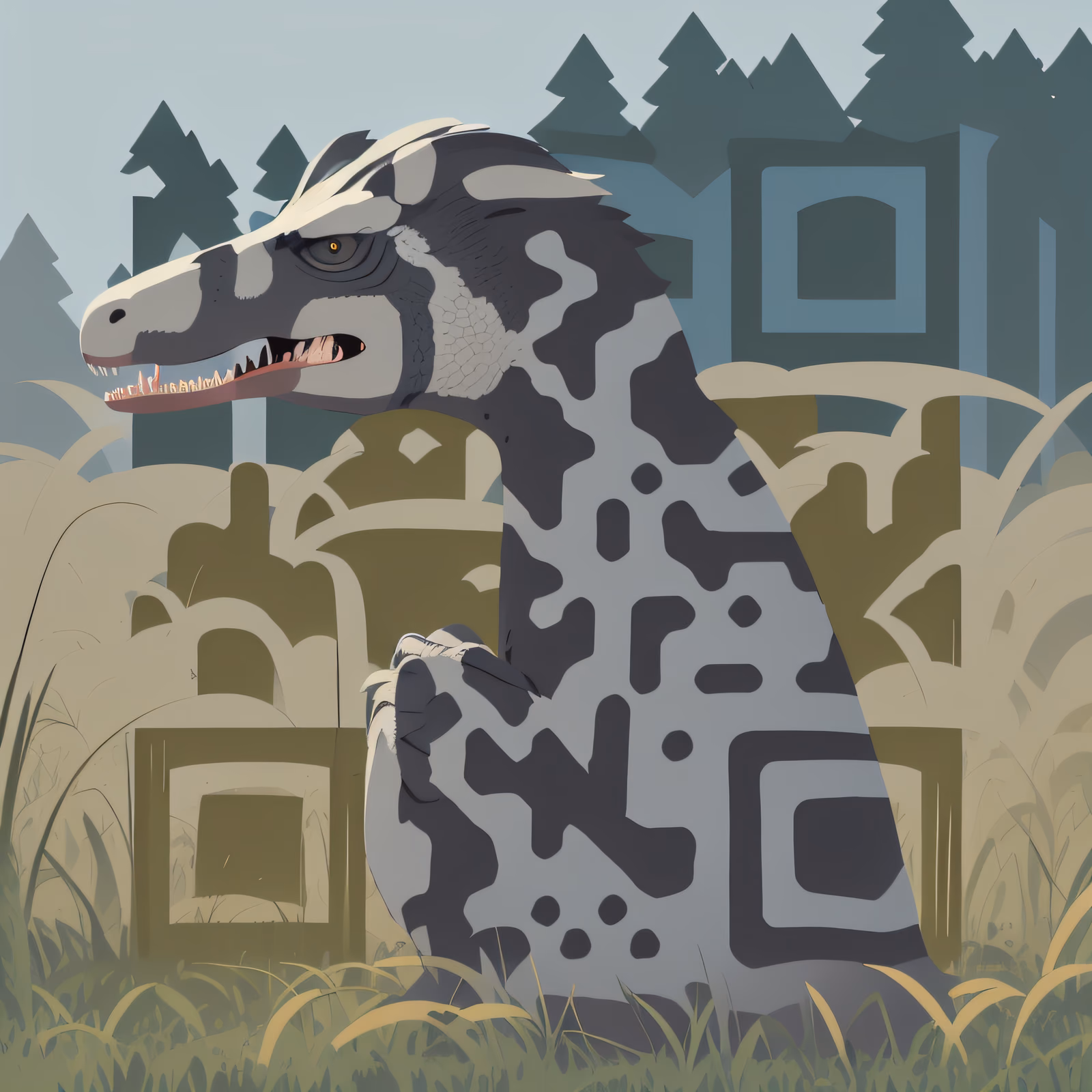 Velociraptor in Tall Grass Vector QR Code for Posters — image 1