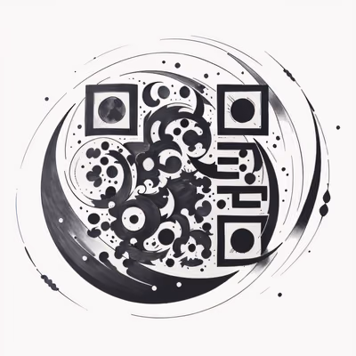 月相水墨纹身二维码艺术,适合临时纹身 — 图片 1