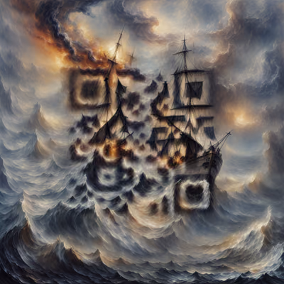 风暴海上帆船油画二维码艺术 — 图片 1