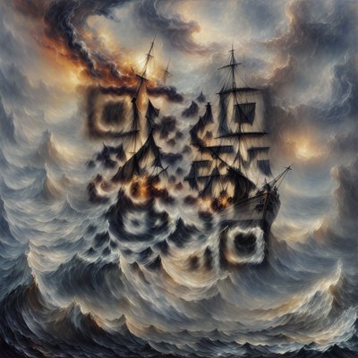 Stormy Sea Ship Oil Painting QR Code Art