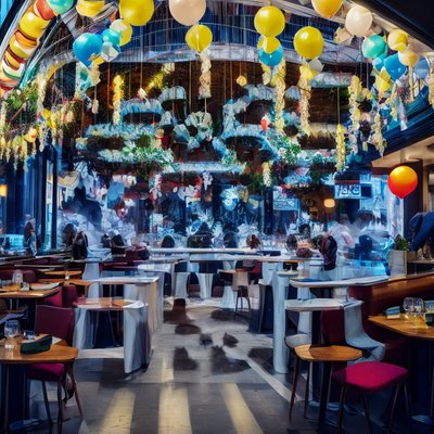 Festive Restaurant Balloons Digital QR Code for Flyers