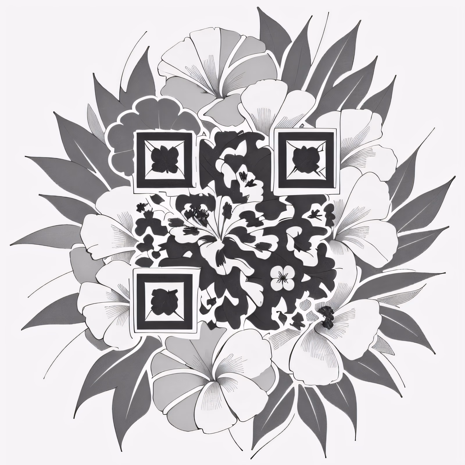 Tropical Hibiscus Ink Tattoo QR Code for Temporary Tattoos — image 1