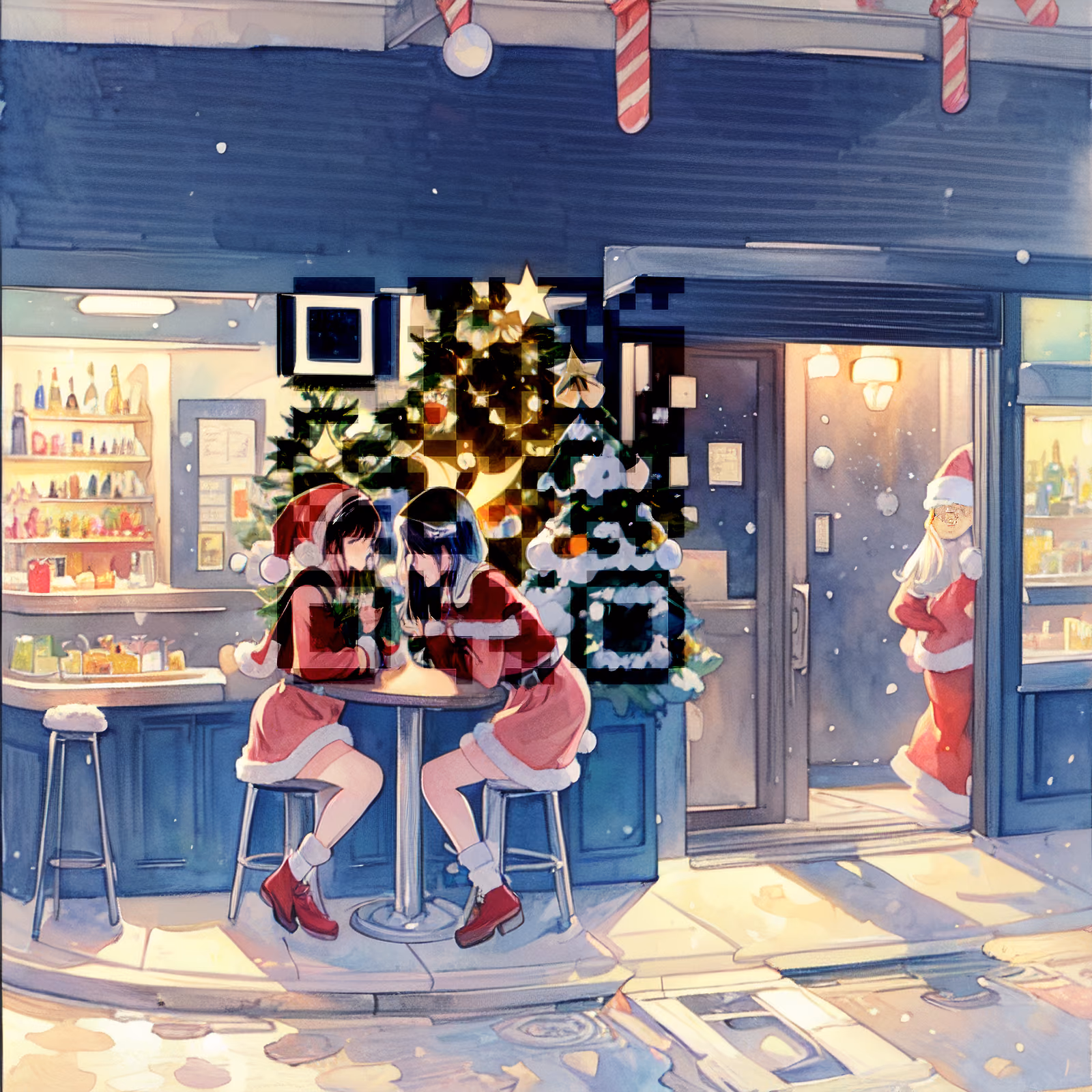 Santa Bar Night Watercolor QR Code for Posters — image 1