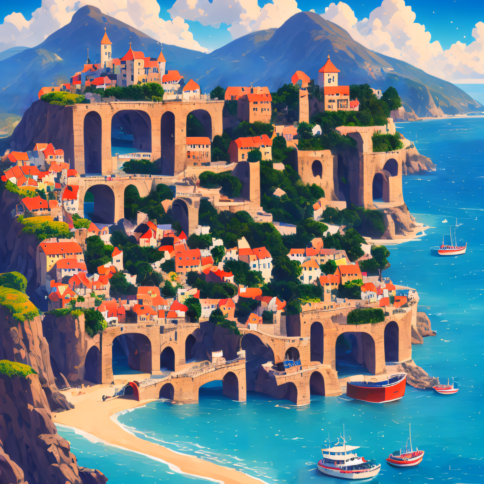 Coastal Hill Village Painterly QR Code Art — image 1