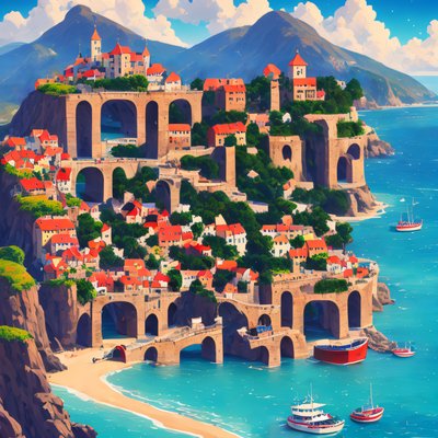 Coastal Hill Village Painterly QR Code Art