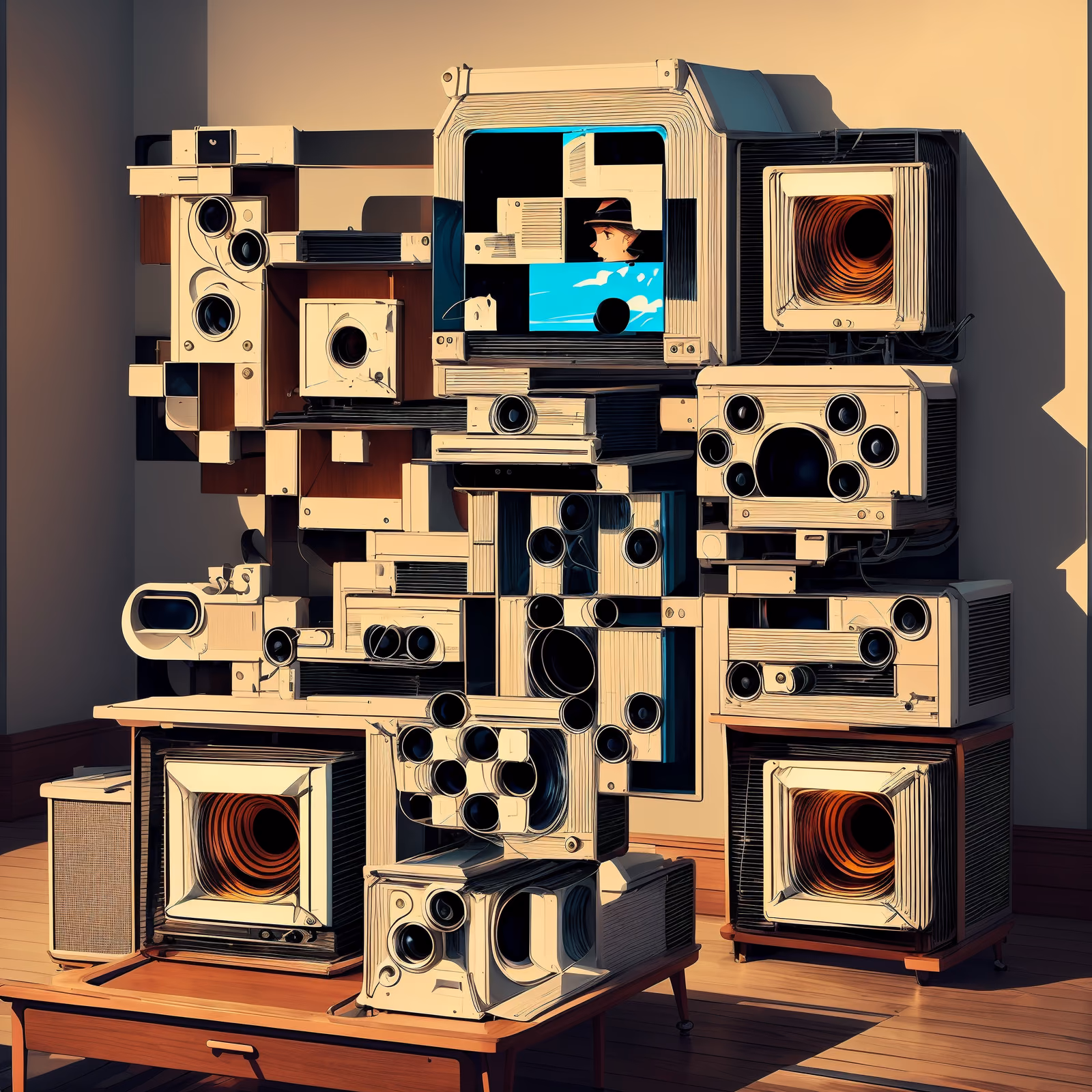 Retro Projector Stack Illustration QR Code for Posters — image 1
