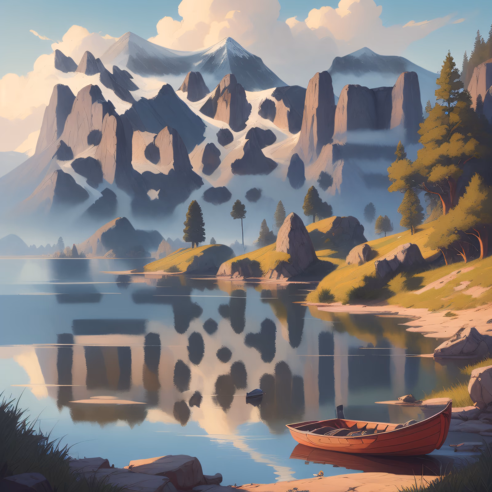 Alpine Lake Rowboat Digital Painting QR Code Art — image 1