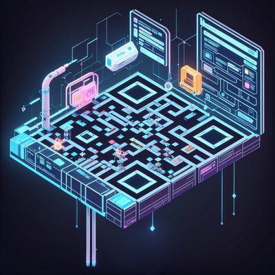 Isometric Sci-Fi Terminal Neon QR Code