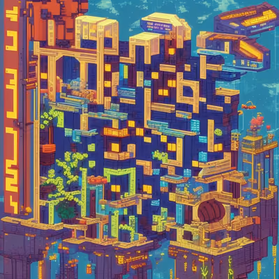 Пиксель-арт киберпанк город, QR-код для постеров — изображение 1