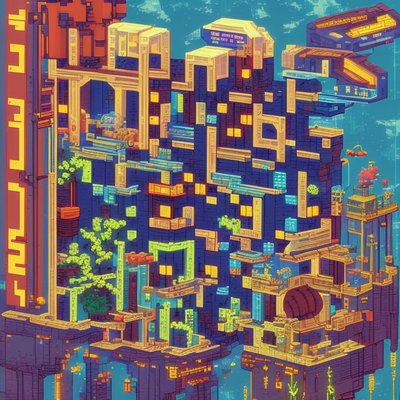 Pixel Art Cyberpunk City QR Code for Posters