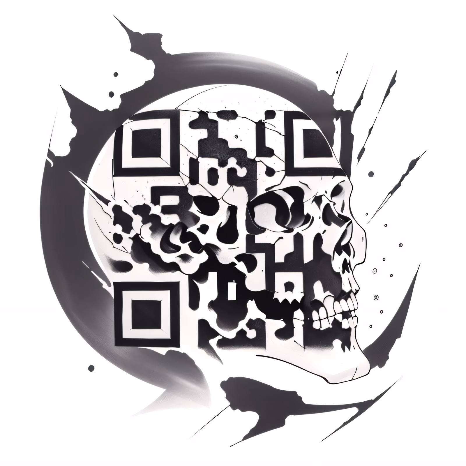 Треснувший череп, татуировка тушью, QR-код для временных татуировок — изображение 1