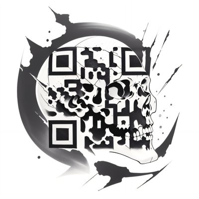 Треснувший череп, татуировка тушью, QR-код для временных татуировок