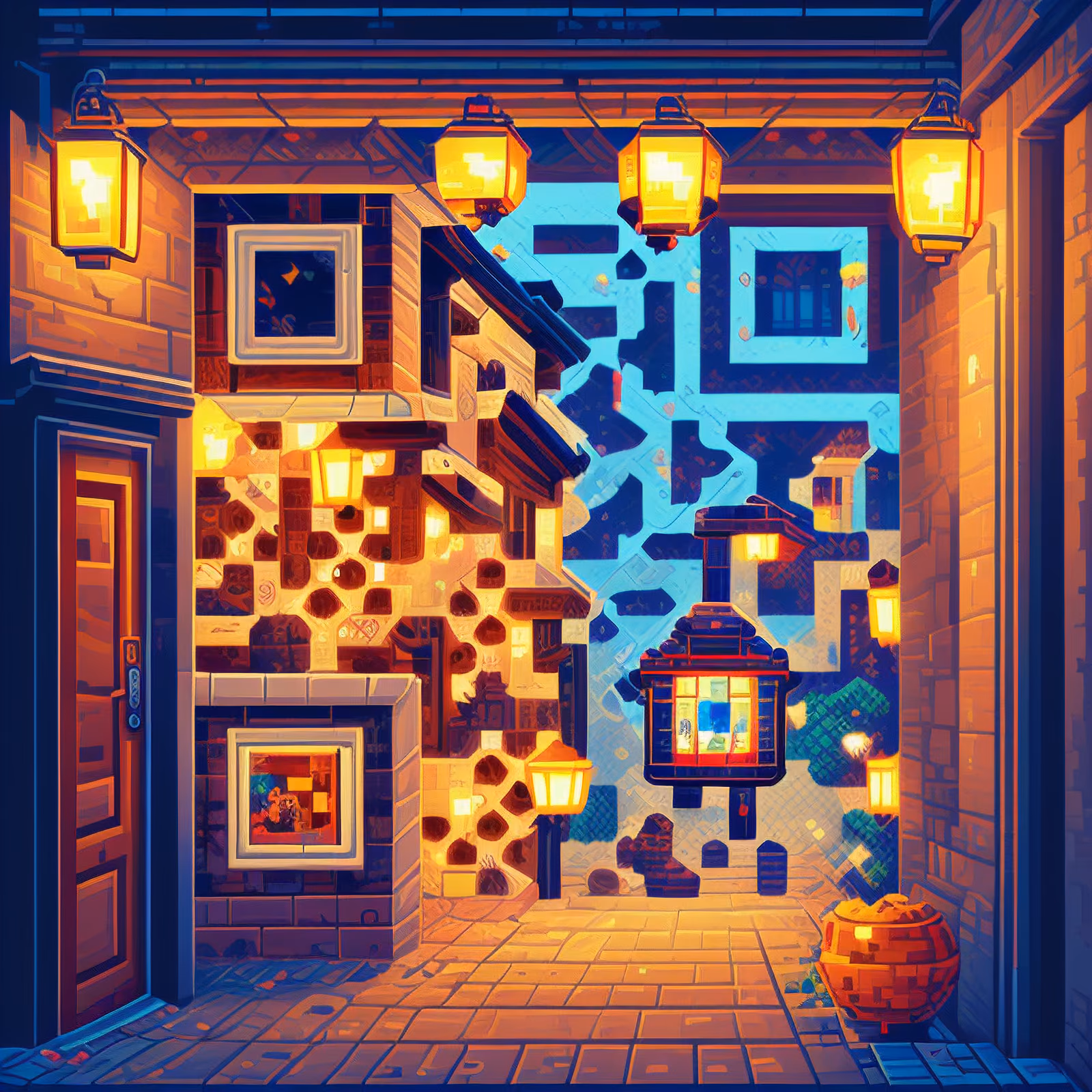 Pixel Art Lantern Alley QR Code Art — image 1