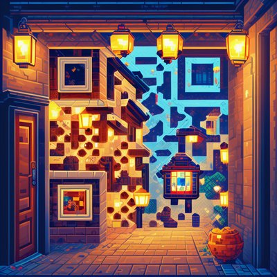 Pixel Art Lantern Alley QR Code Art