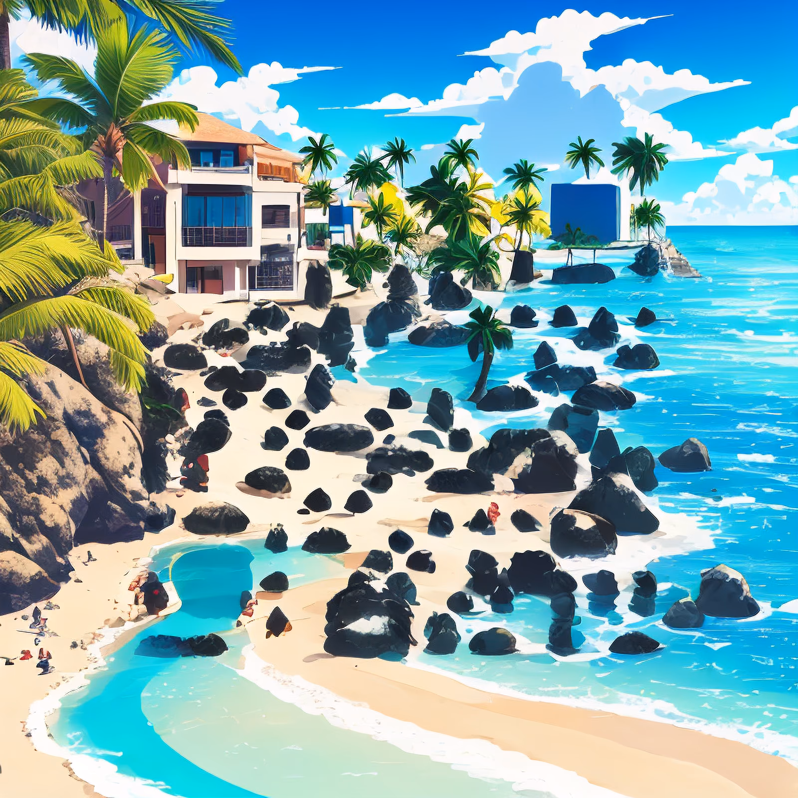Tropical Beach Resort Cartoon QR Code for Posters — image 1