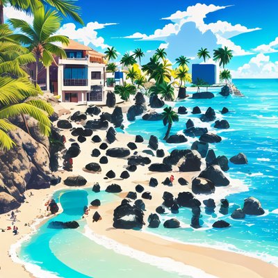 Tropical Beach Resort Cartoon QR Code for Posters