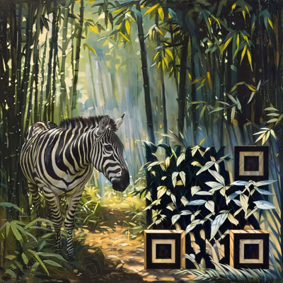Zebra Bamboo Grove Oil Painting QR Code Art — image 1
