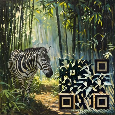 Zebra Bamboo Grove Oil Painting QR Code Art