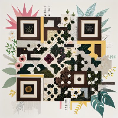 Botanical Cut Paper Collage QR Code Art