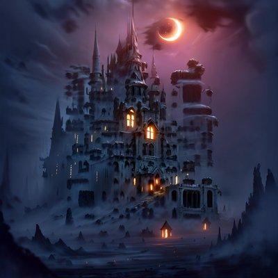 Haunted Gothic Castle Moonlit QR Code for Posters