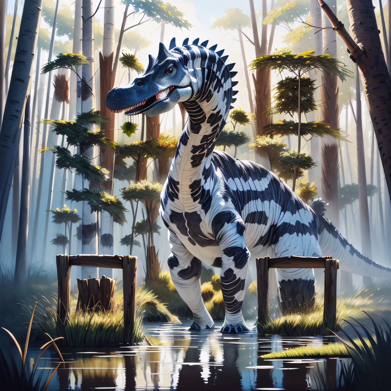 Striped Dinosaur Marsh Concept Art QR Code for Posters — image 1