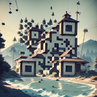Coastal Villa Cluster Digital Illustration QR Code Art