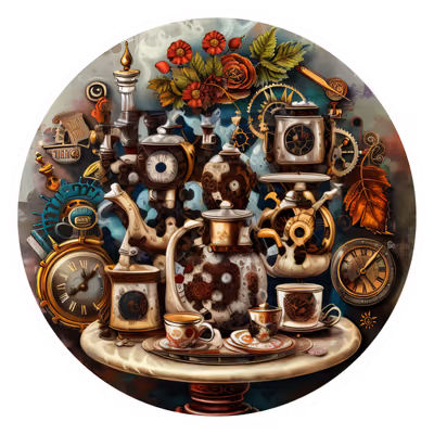 Steampunk Teapot Clockwork Painting QR Code for Stickers — image 1