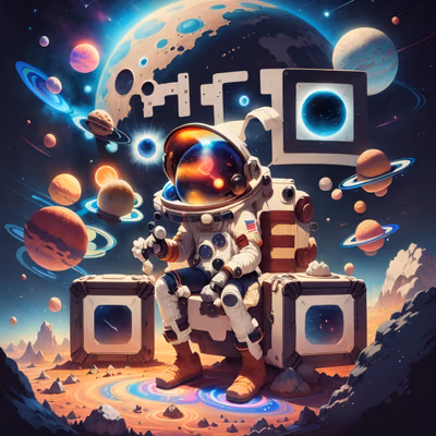 Astronaut on Asteroid Space Illustration QR Code for Posters — image 1