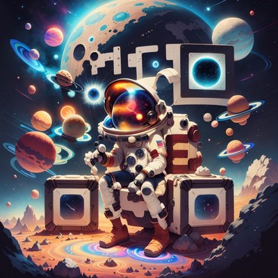 Astronaut on Asteroid Space Illustration QR Code for Posters
