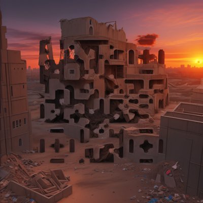 Post Apocalyptic Ruined City 3D Ruins QR Code for Posters
