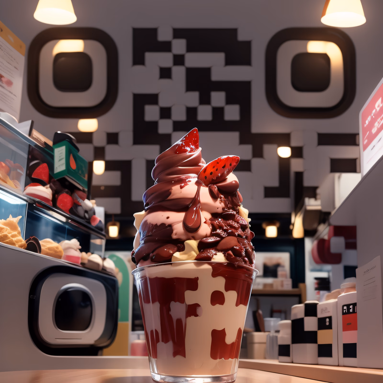 Strawberry Sundae Cafe 3D QR Code for Table Tents — image 1