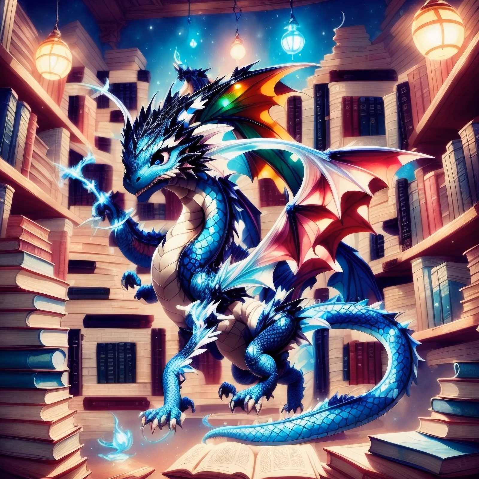 Blue Dragon Library Fantasy QR Code for Book Covers — image 1
